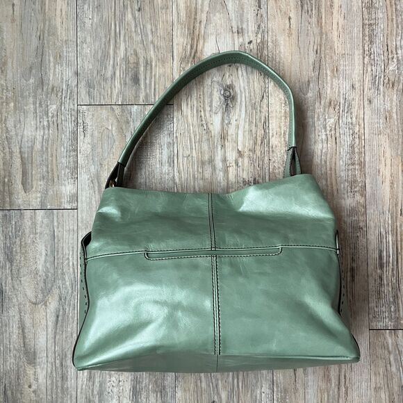 Hobo SENECA Shoulder Bag Jade Green EUC Genuine Leather Tote Patent Leather Gold - Picture 5 of 10